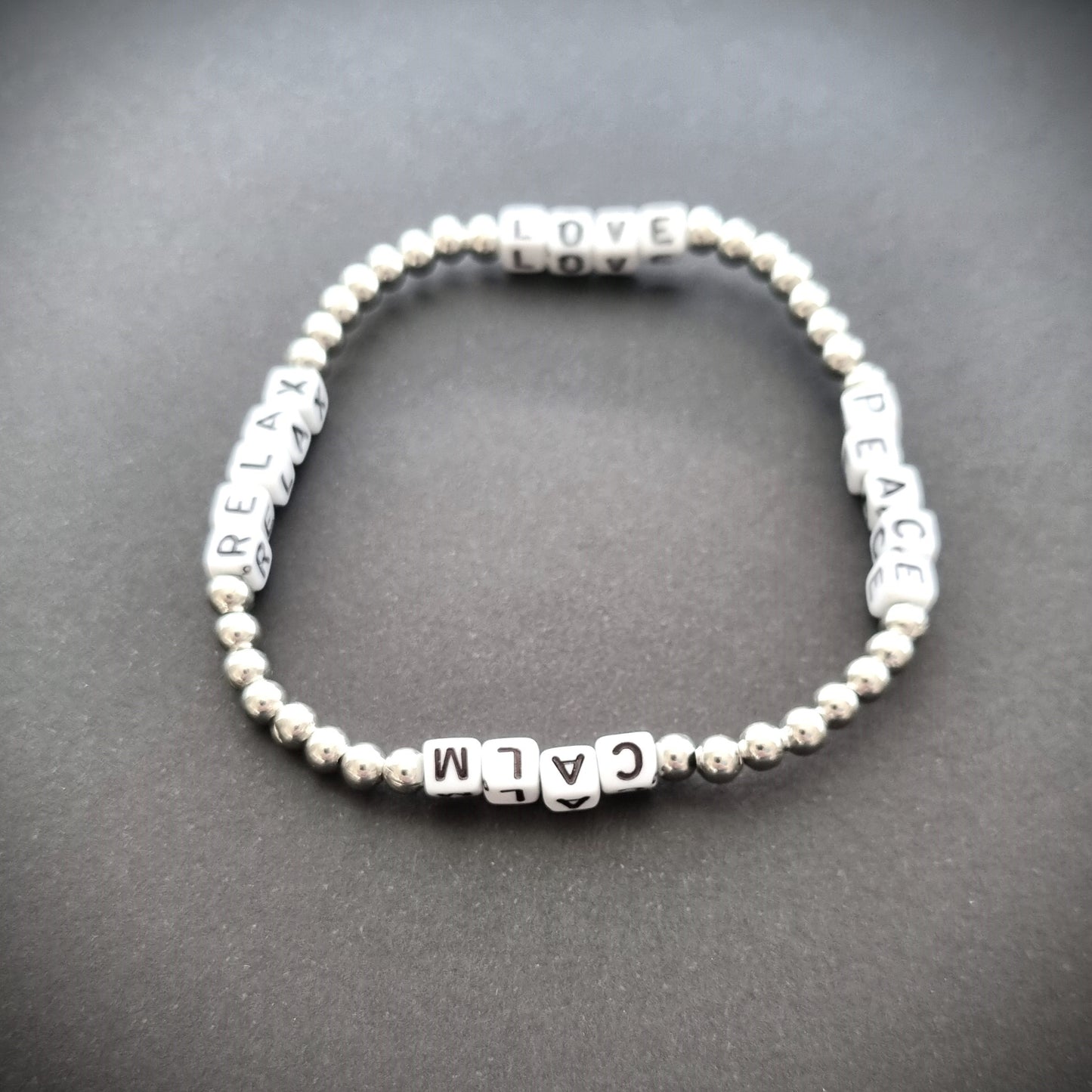 Love Peace Calm Relax Metal Bead Stretch Bracelet
