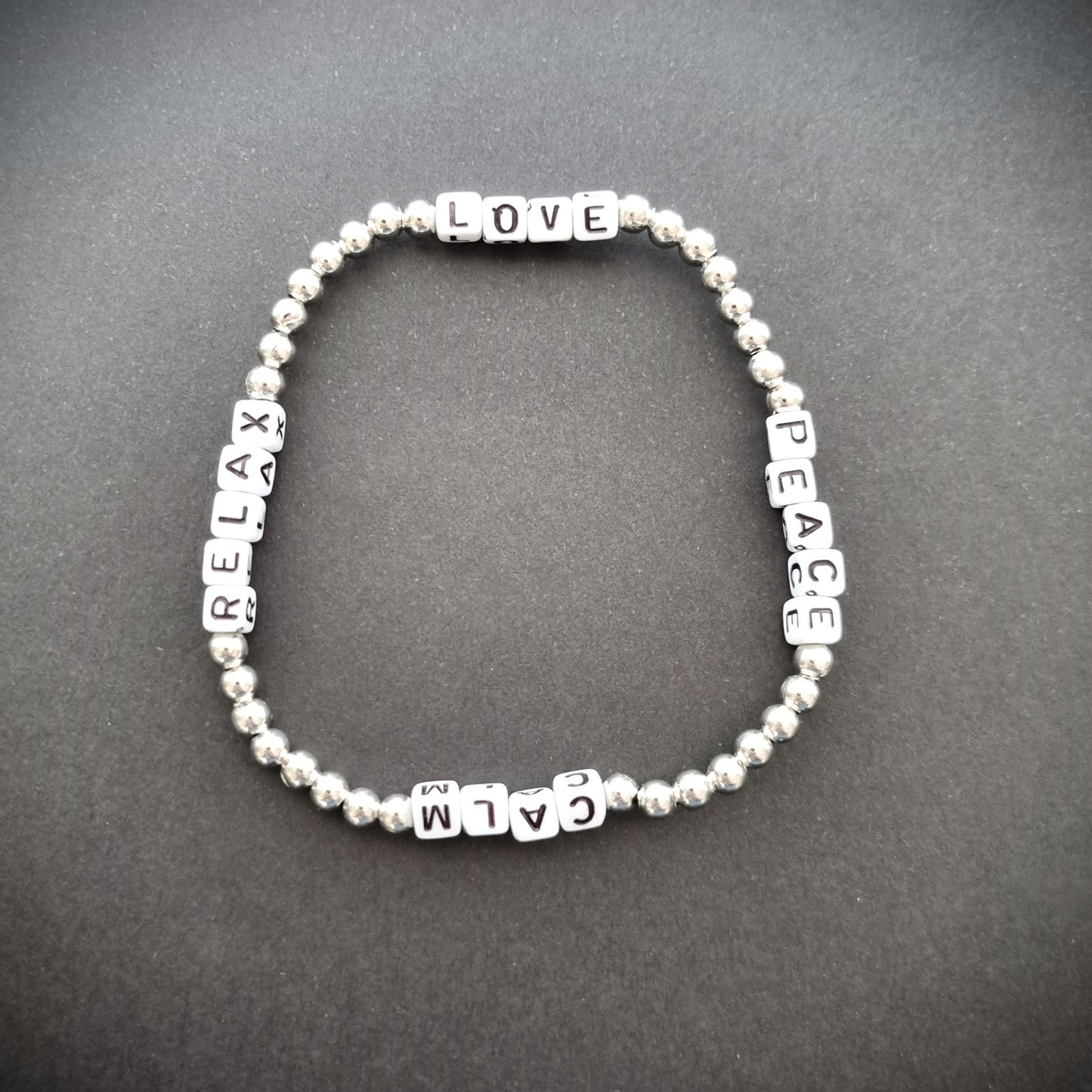 Love Peace Calm Relax Metal Bead Stretch Bracelet