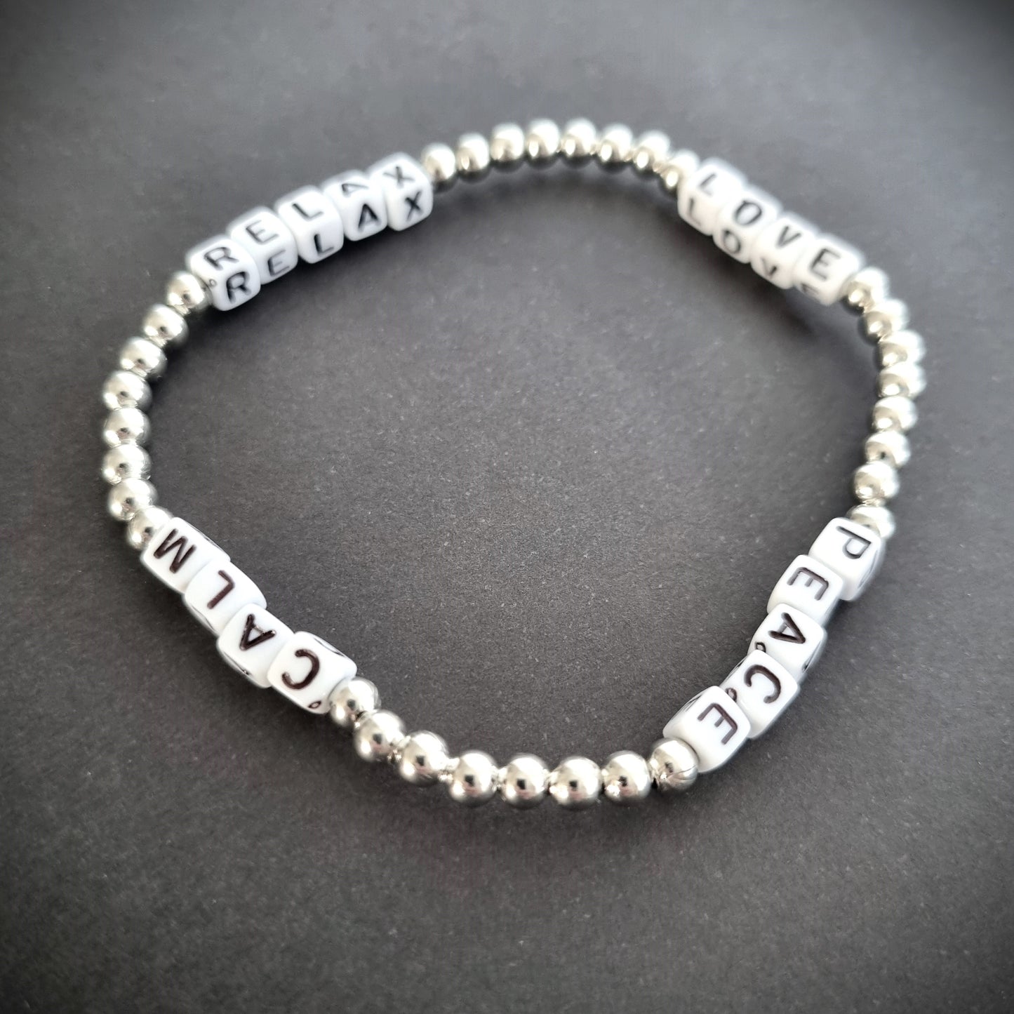 Love Peace Calm Relax Metal Bead Stretch Bracelet
