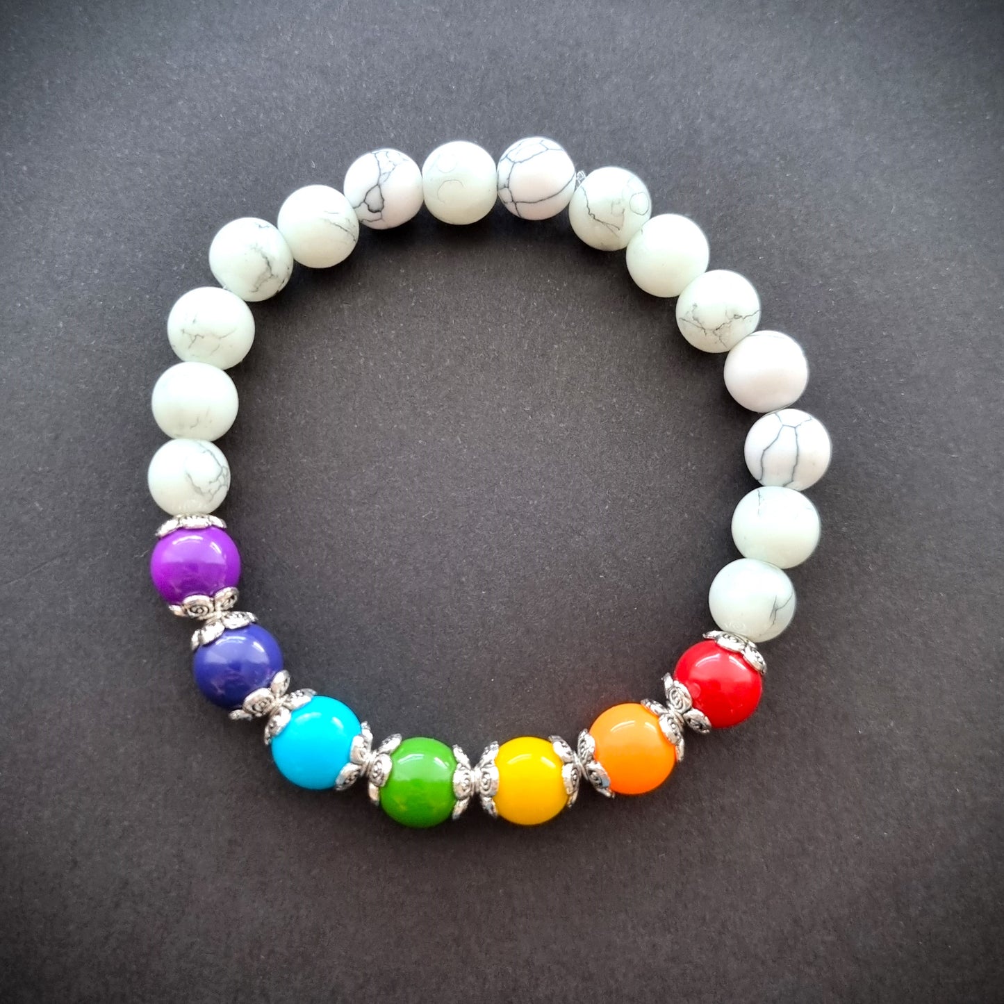 Seven Chakra Style & Marble Effect Glass Bead Bracelet