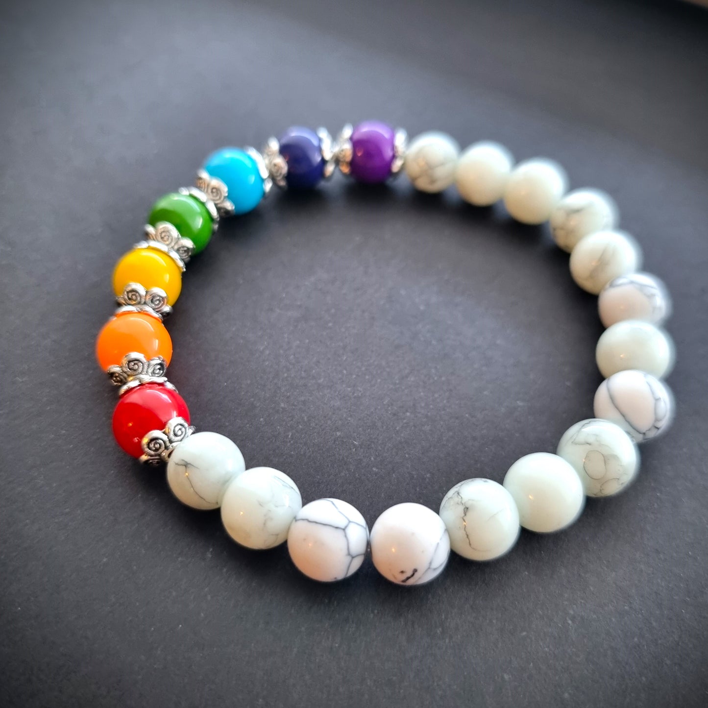 Seven Chakra Style & Marble Effect Glass Bead Bracelet