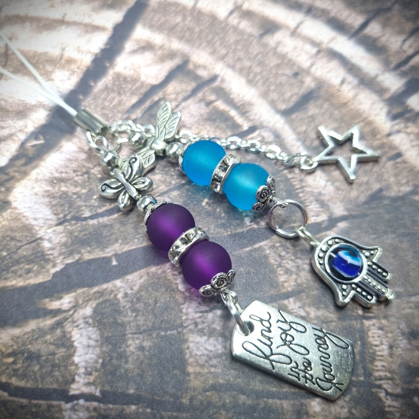Hamsa Evil Eye Star Rondelle Phone Charm