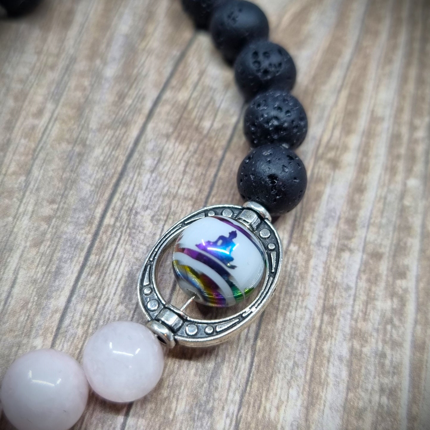 Natural Rose Quartz Chakra Meditation Beads Lava Rock Essential Oil Bracelet