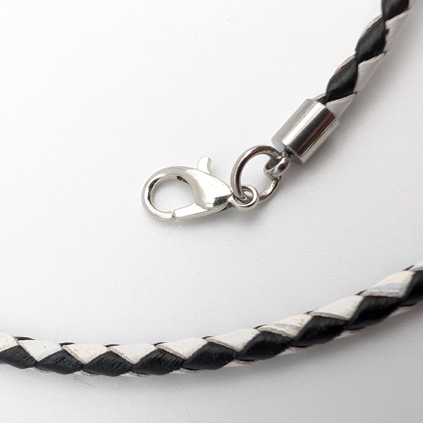 Double Black & White Braided Leather Floral Murano Style Glass Charm Bracelet