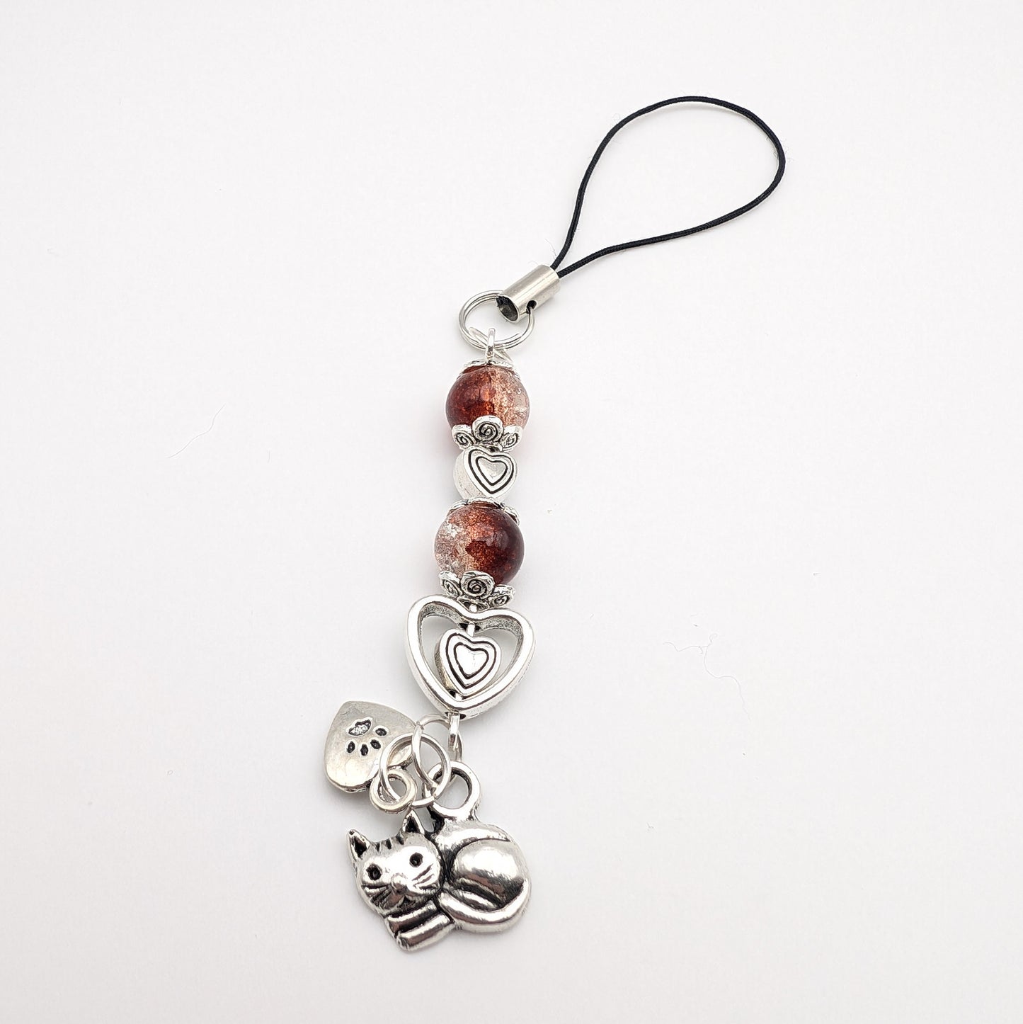 I Love My Cat Phone Charm Brown Beads