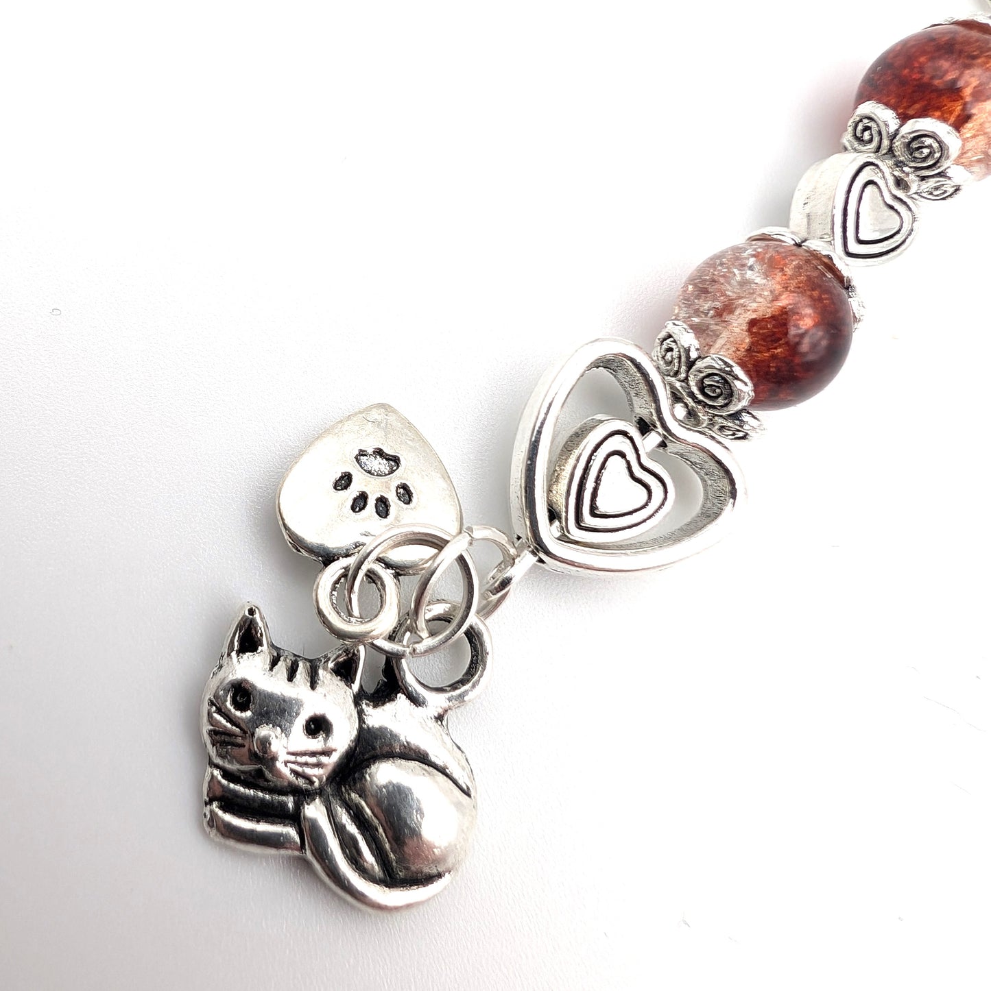 I Love My Cat Phone Charm Brown Beads