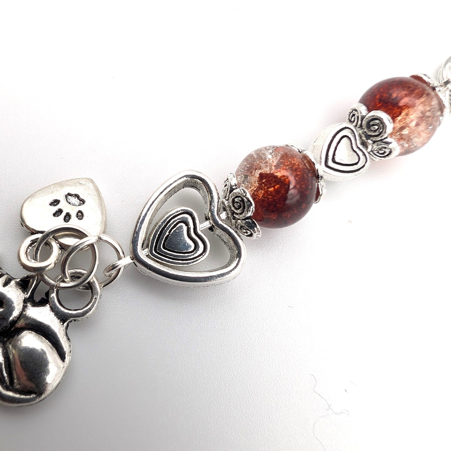 I Love My Cat Phone Charm Brown Beads