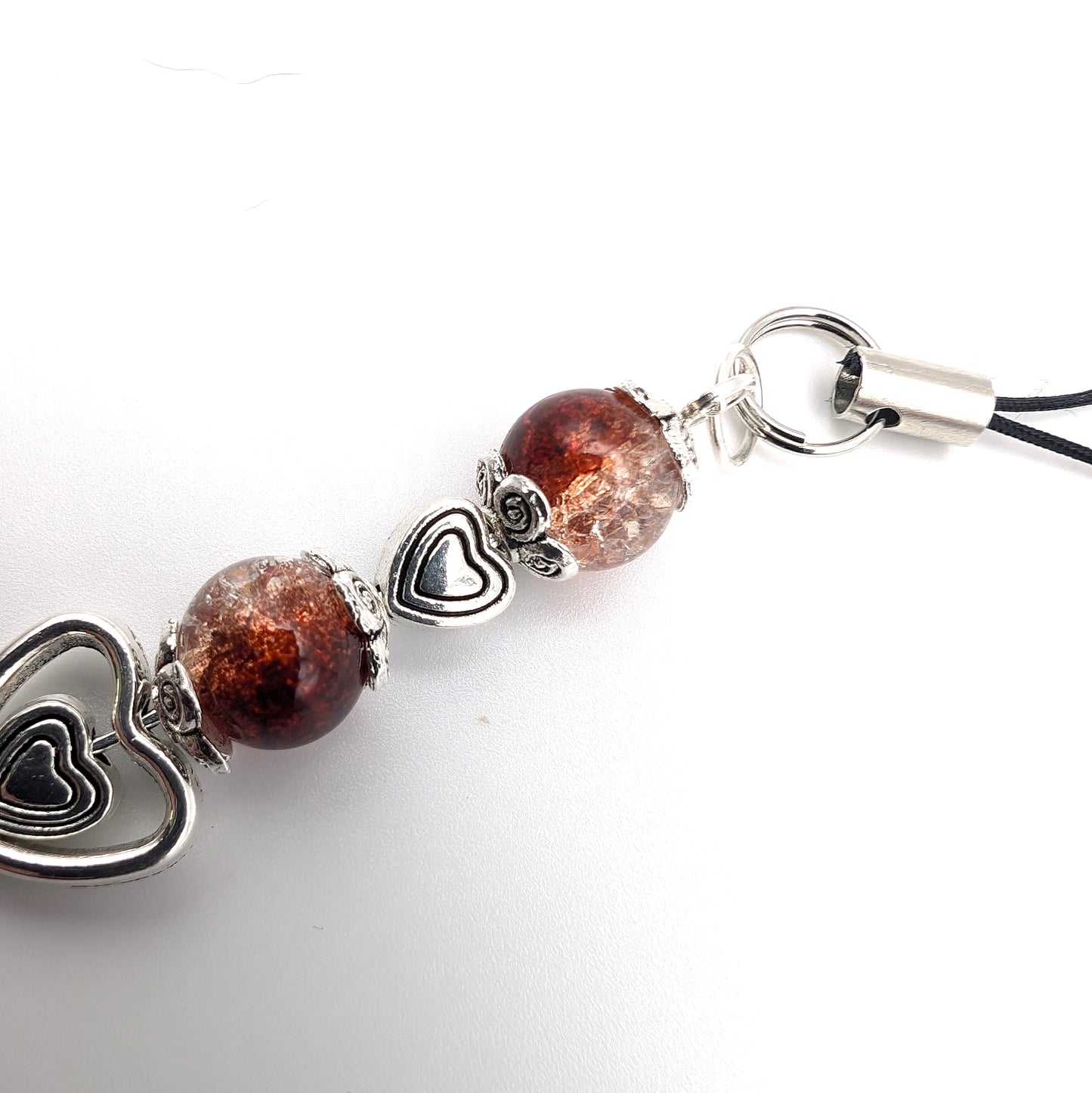 I Love My Cat Phone Charm Brown Beads