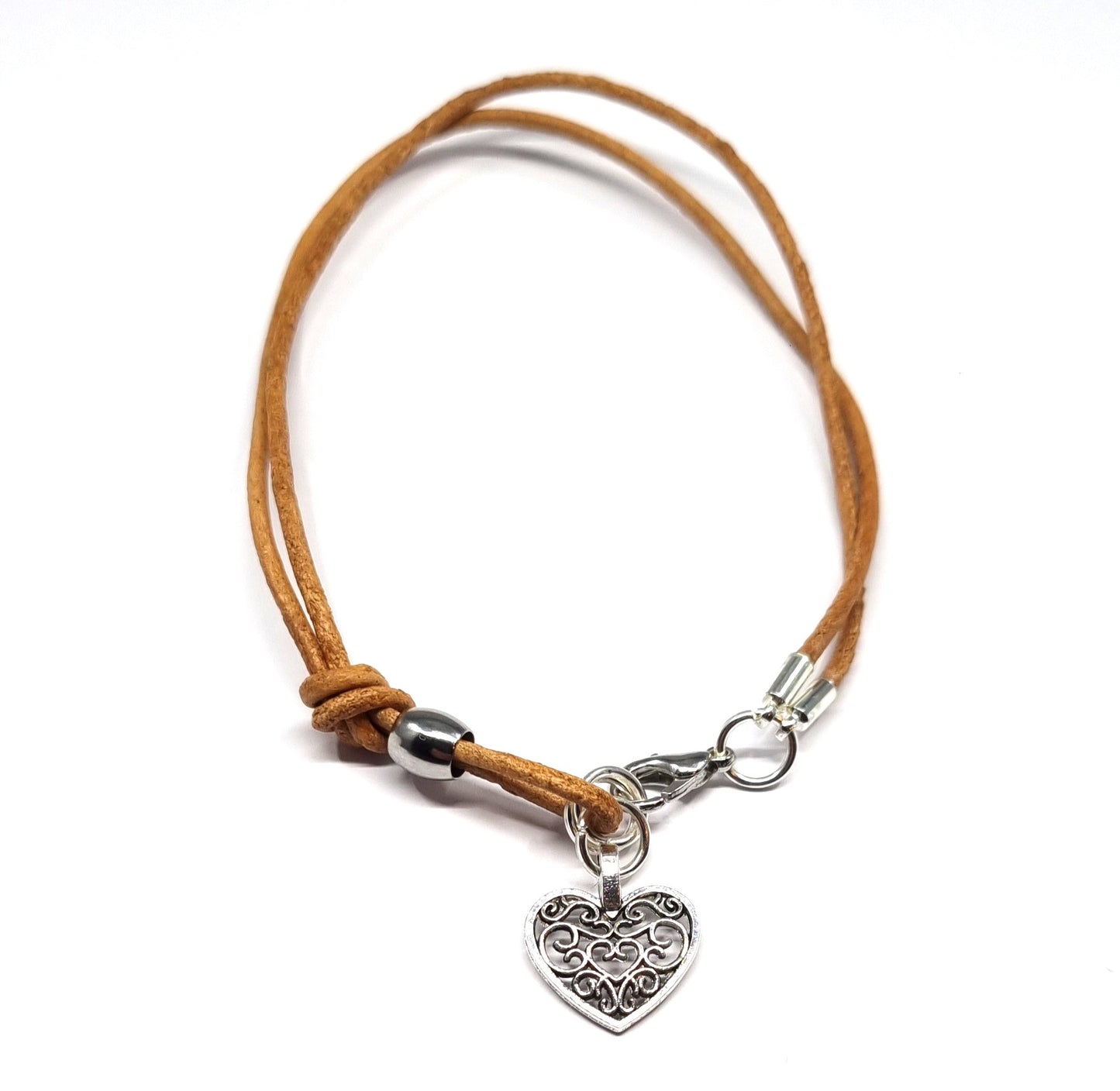 Tan Leather Cord Heart Bracelet