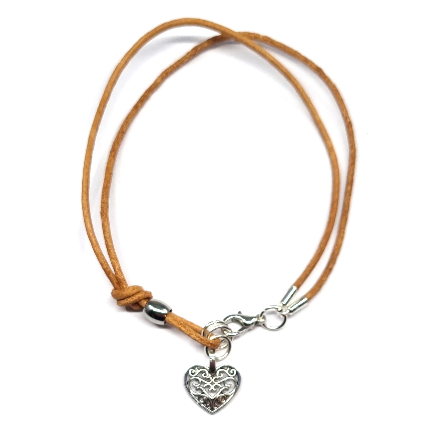 Tan Leather Cord Heart Bracelet